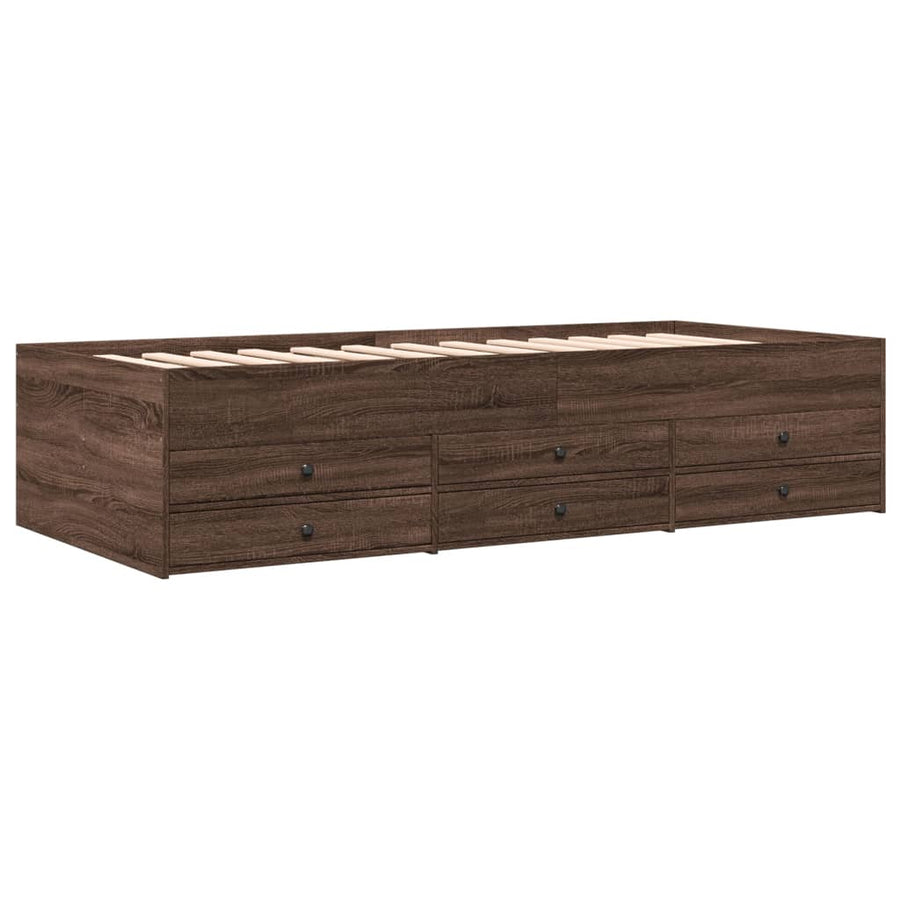 Slaapbank met lades 100x200 cm bewerkt hout bruin eikenkleurig