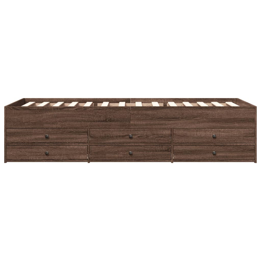 Slaapbank met lades 100x200 cm bewerkt hout bruin eikenkleurig