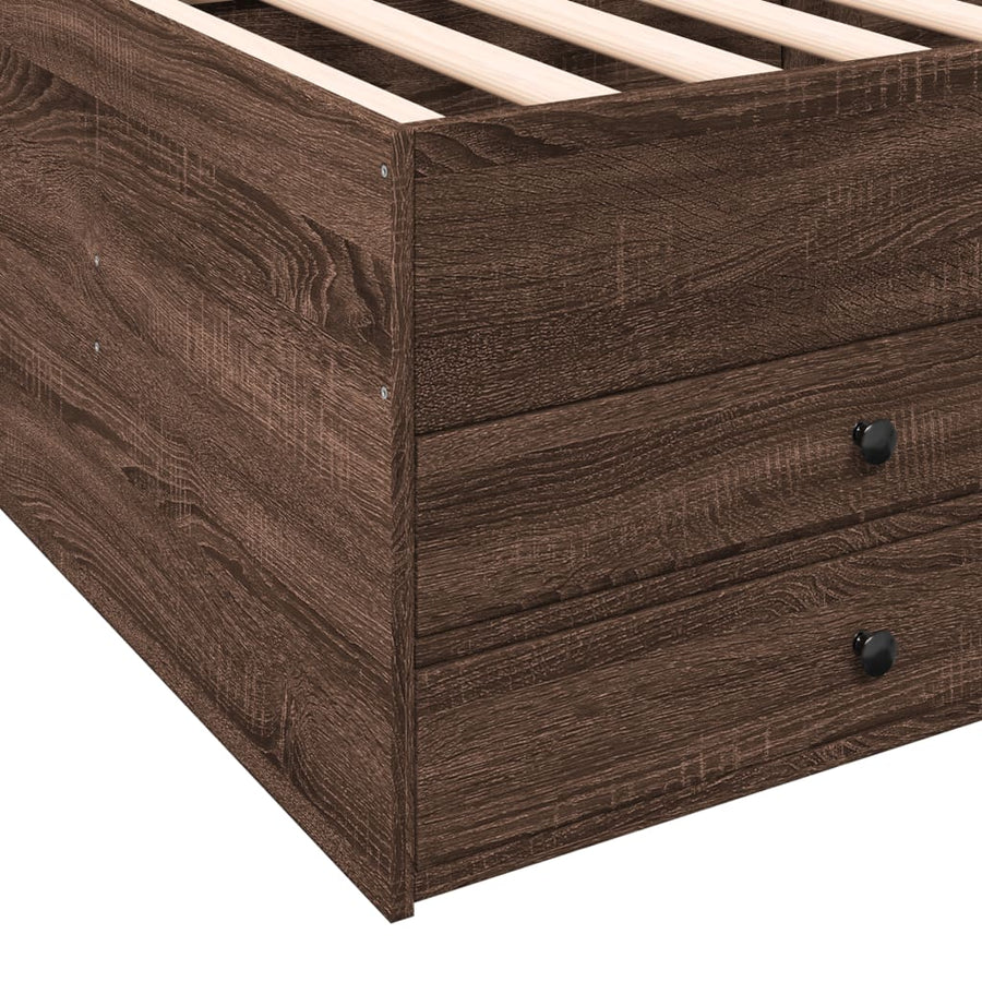 Slaapbank met lades 100x200 cm bewerkt hout bruin eikenkleurig