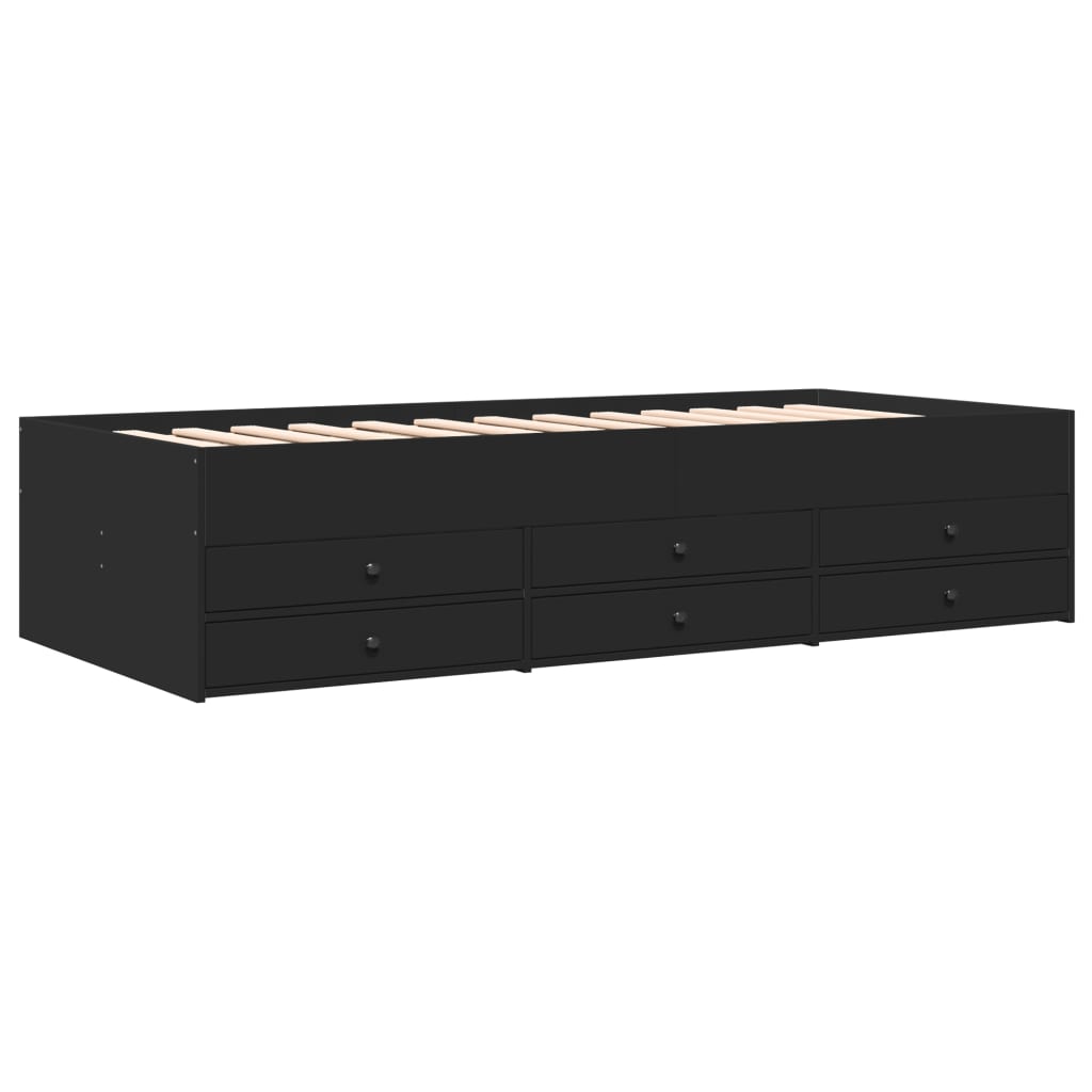Slaapbank met lades 90x200 cm bewerkt hout zwart