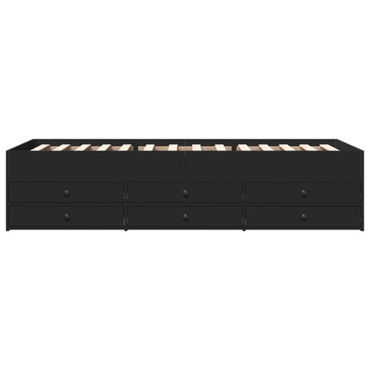 Slaapbank met lades 90x200 cm bewerkt hout zwart