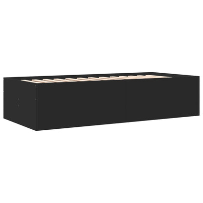 Slaapbank met lades 90x200 cm bewerkt hout zwart