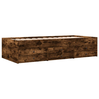 Slaapbank met lades 90x200 cm bewerkt hout gerookt eikenkleurig