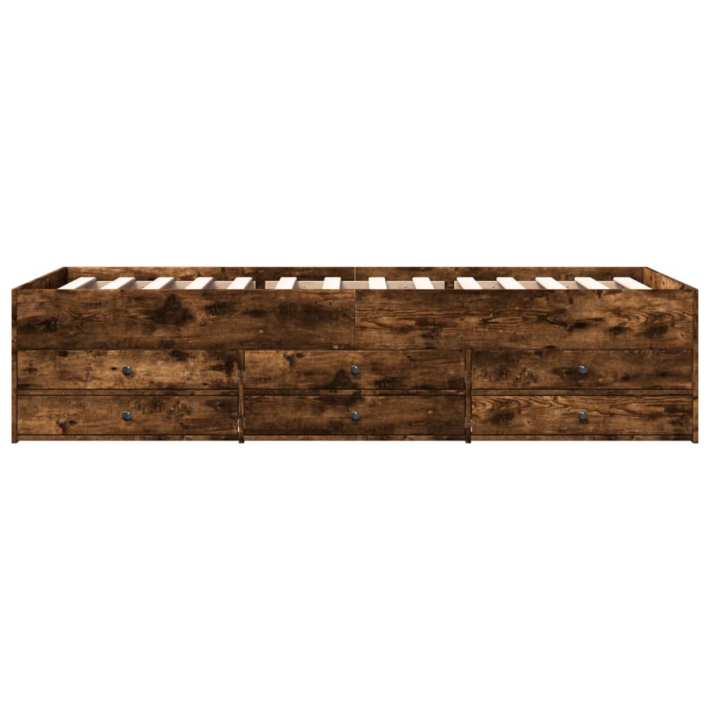 Slaapbank met lades 90x200 cm bewerkt hout gerookt eikenkleurig