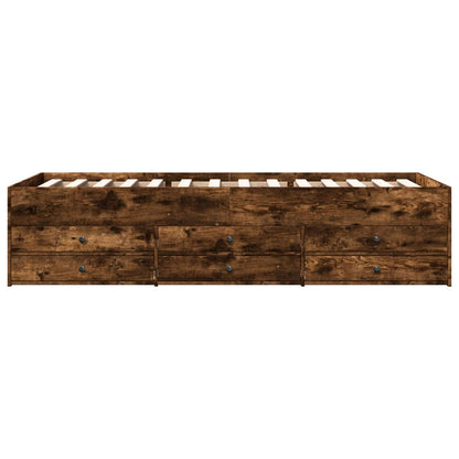 Slaapbank met lades 90x200 cm bewerkt hout gerookt eikenkleurig
