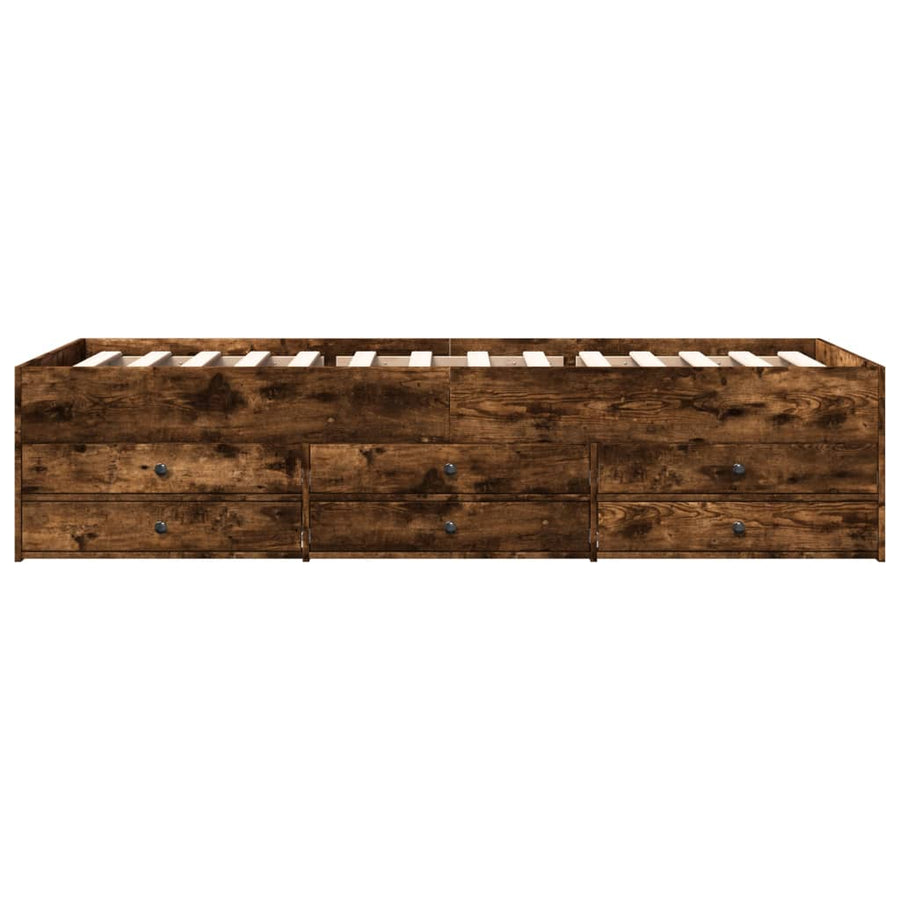 Slaapbank met lades 90x200 cm bewerkt hout gerookt eikenkleurig