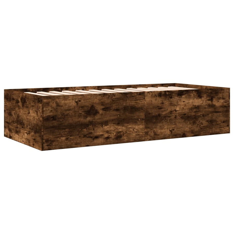 Slaapbank met lades 90x200 cm bewerkt hout gerookt eikenkleurig