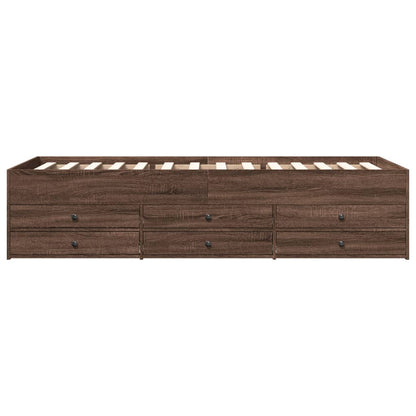 Slaapbank met lades 90x200 cm bewerkt hout bruin eikenkleurig