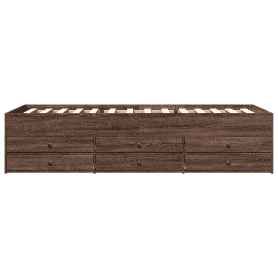 Slaapbank met lades 90x200 cm bewerkt hout bruin eikenkleurig