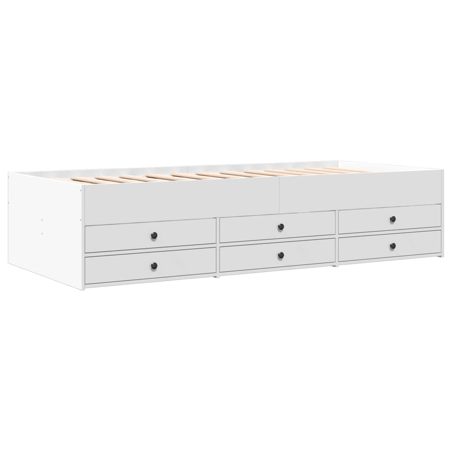 Slaapbank met lades 90x190 cm bewerkt hout wit