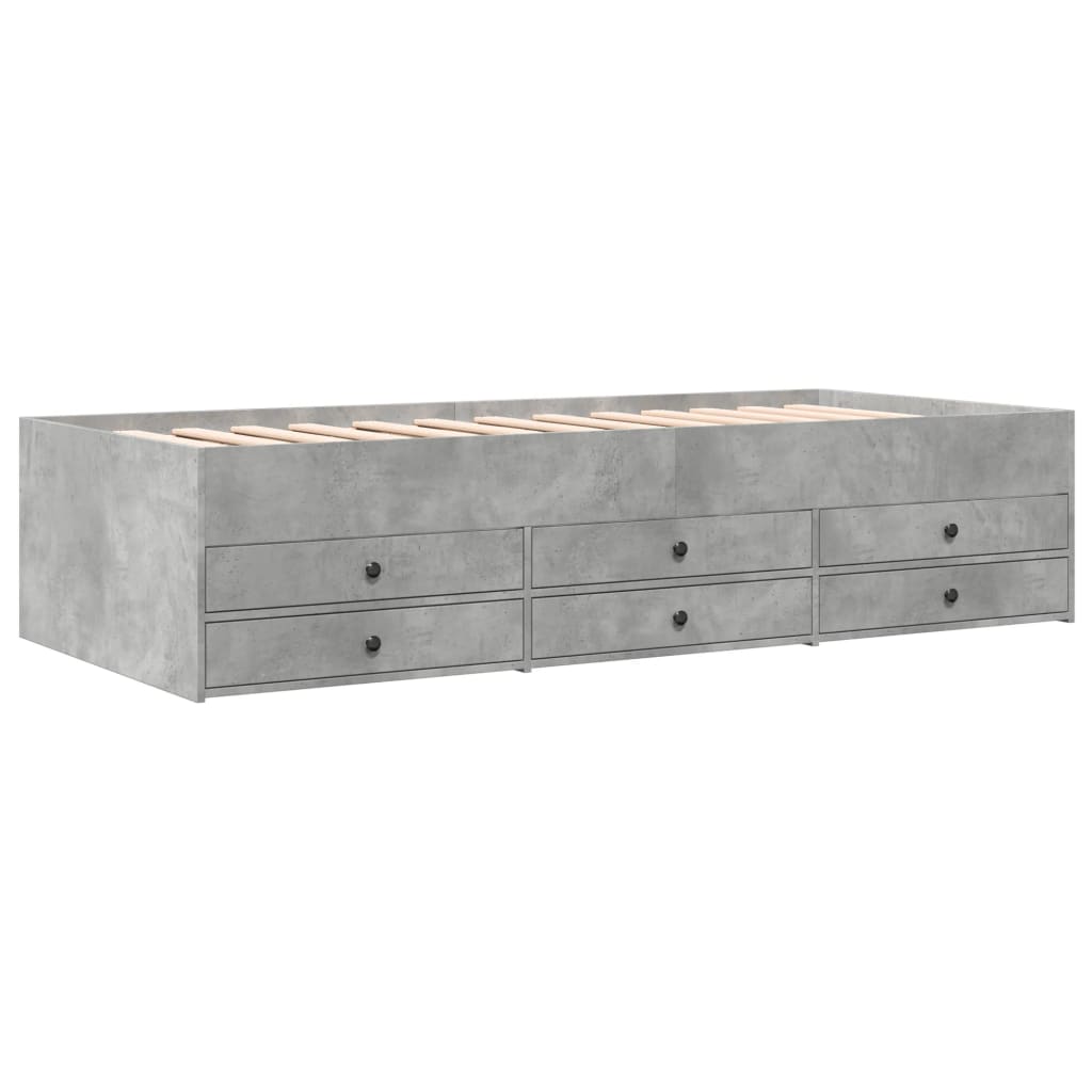 Slaapbank met lades 90x190 cm bewerkt hout betongrijs