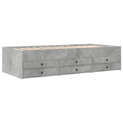 Slaapbank met lades 90x190 cm bewerkt hout betongrijs