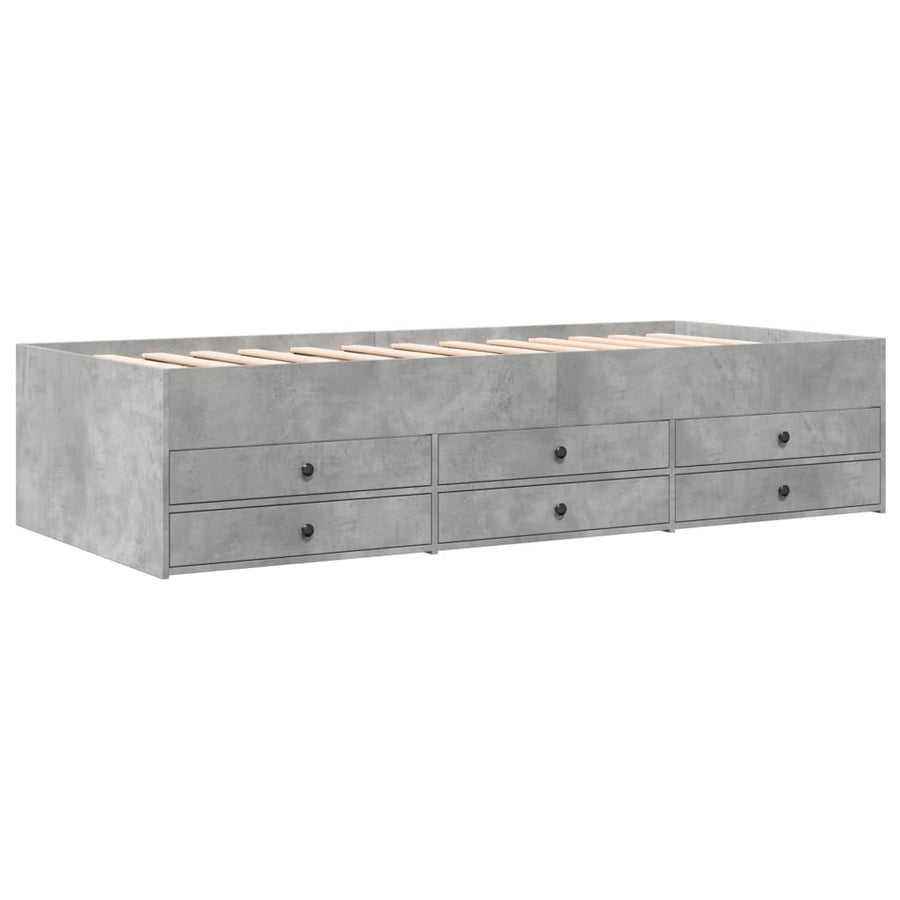 Slaapbank met lades 90x190 cm bewerkt hout betongrijs
