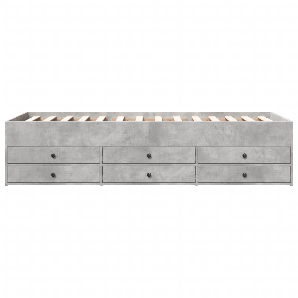 Slaapbank met lades 90x190 cm bewerkt hout betongrijs