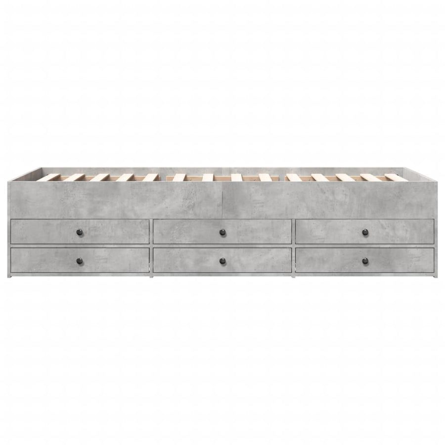 Slaapbank met lades 90x190 cm bewerkt hout betongrijs
