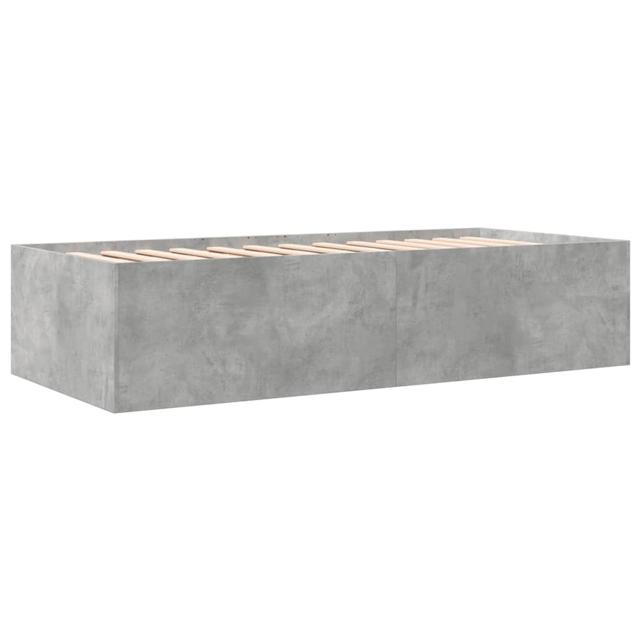 Slaapbank met lades 90x190 cm bewerkt hout betongrijs
