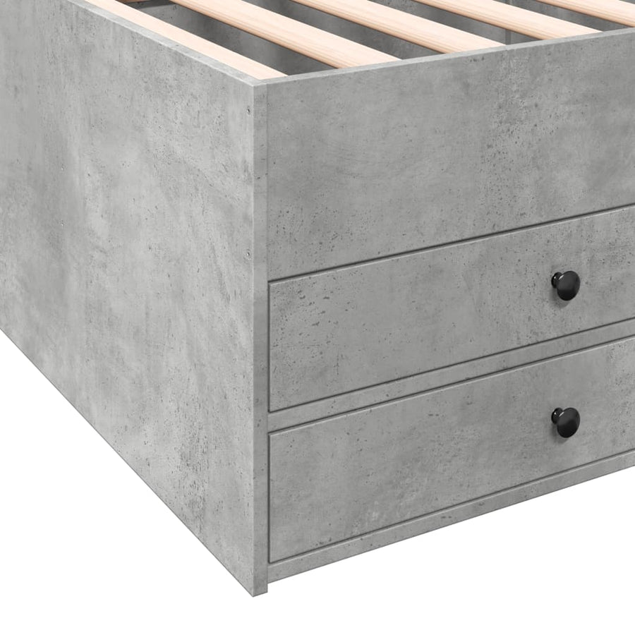 Slaapbank met lades 90x190 cm bewerkt hout betongrijs