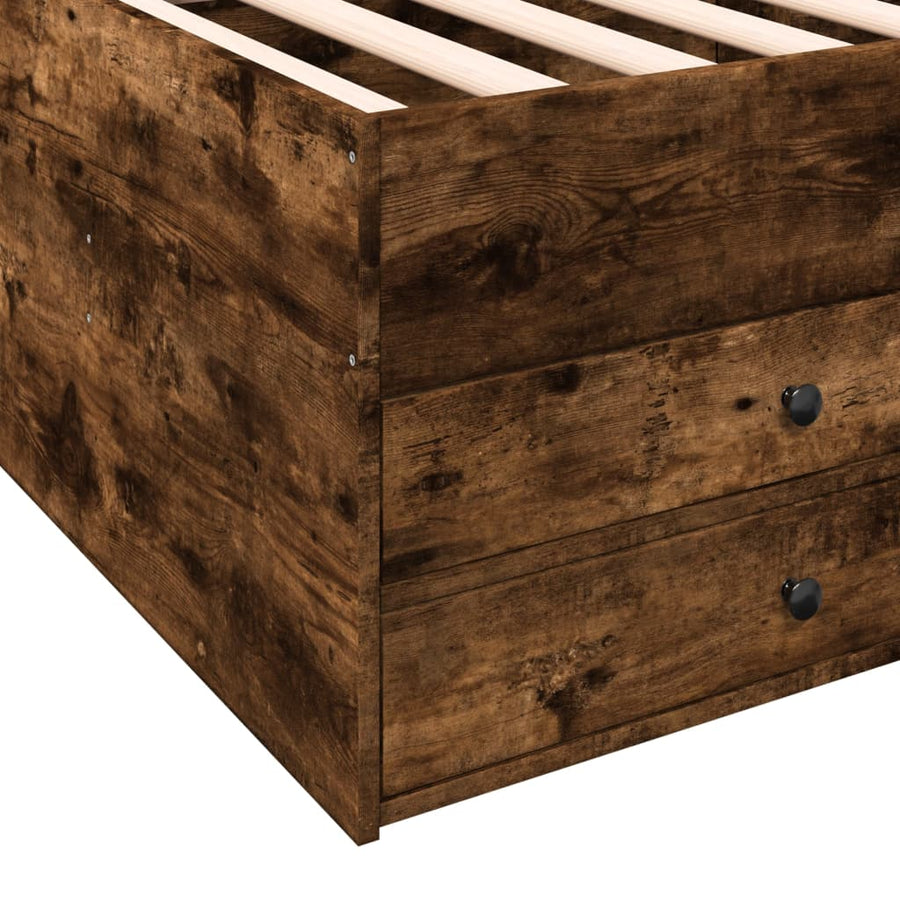 Slaapbank met lades 90x190 cm bewerkt hout gerookt eikenkleurig