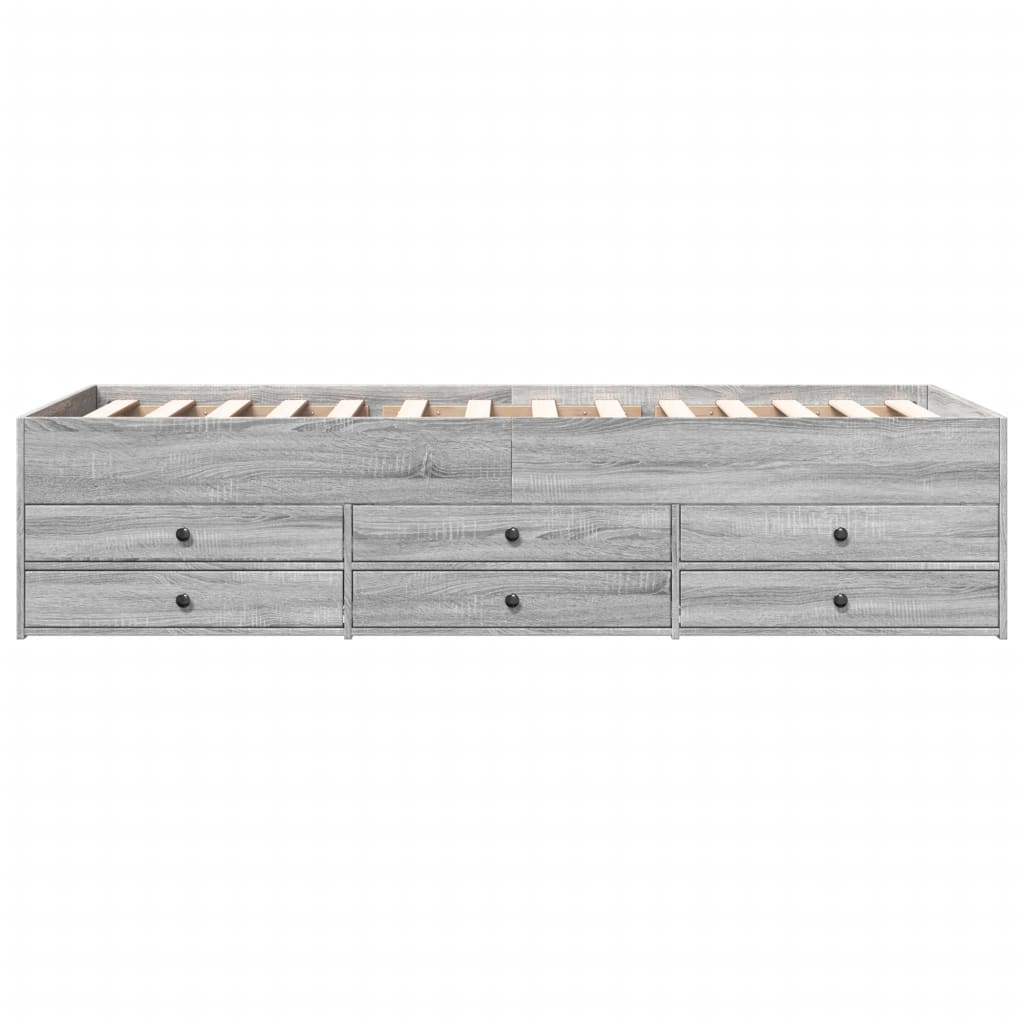 Slaapbank met lades 90x190 cm bewerkt hout grijs sonoma eiken