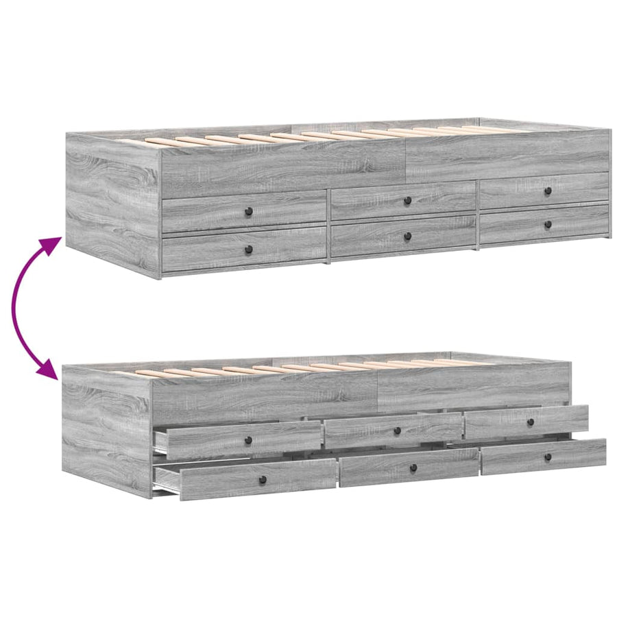 Slaapbank met lades 90x190 cm bewerkt hout grijs sonoma eiken
