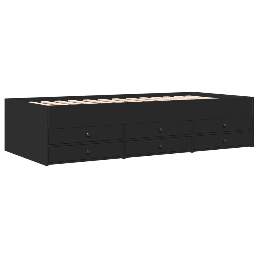 Slaapbank met lades 75x190 cm bewerkt hout zwart
