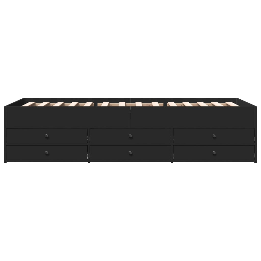 Slaapbank met lades 75x190 cm bewerkt hout zwart