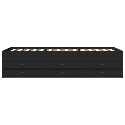 Slaapbank met lades 75x190 cm bewerkt hout zwart