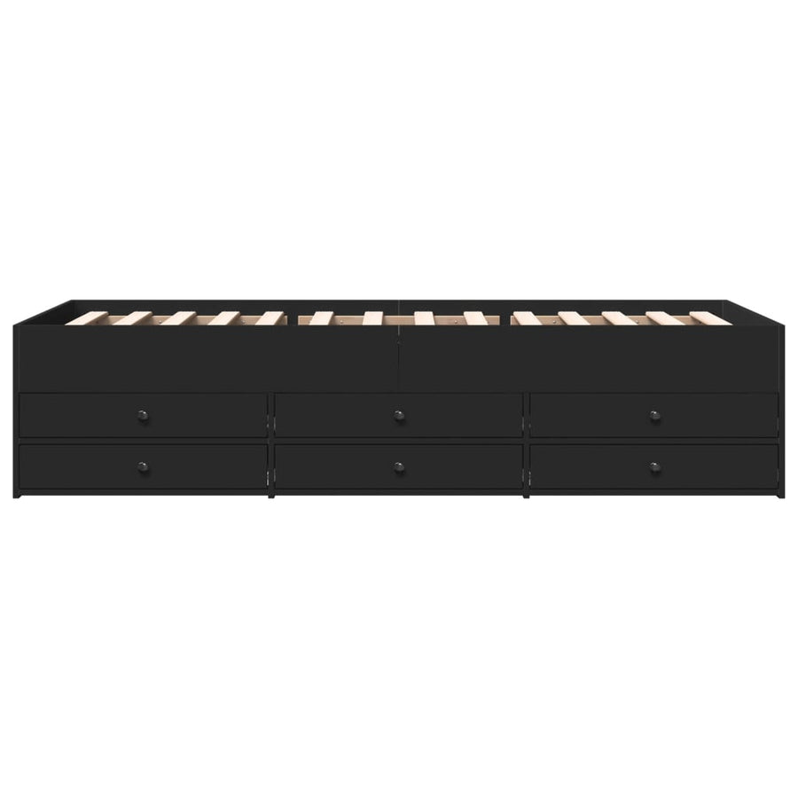 Slaapbank met lades 75x190 cm bewerkt hout zwart