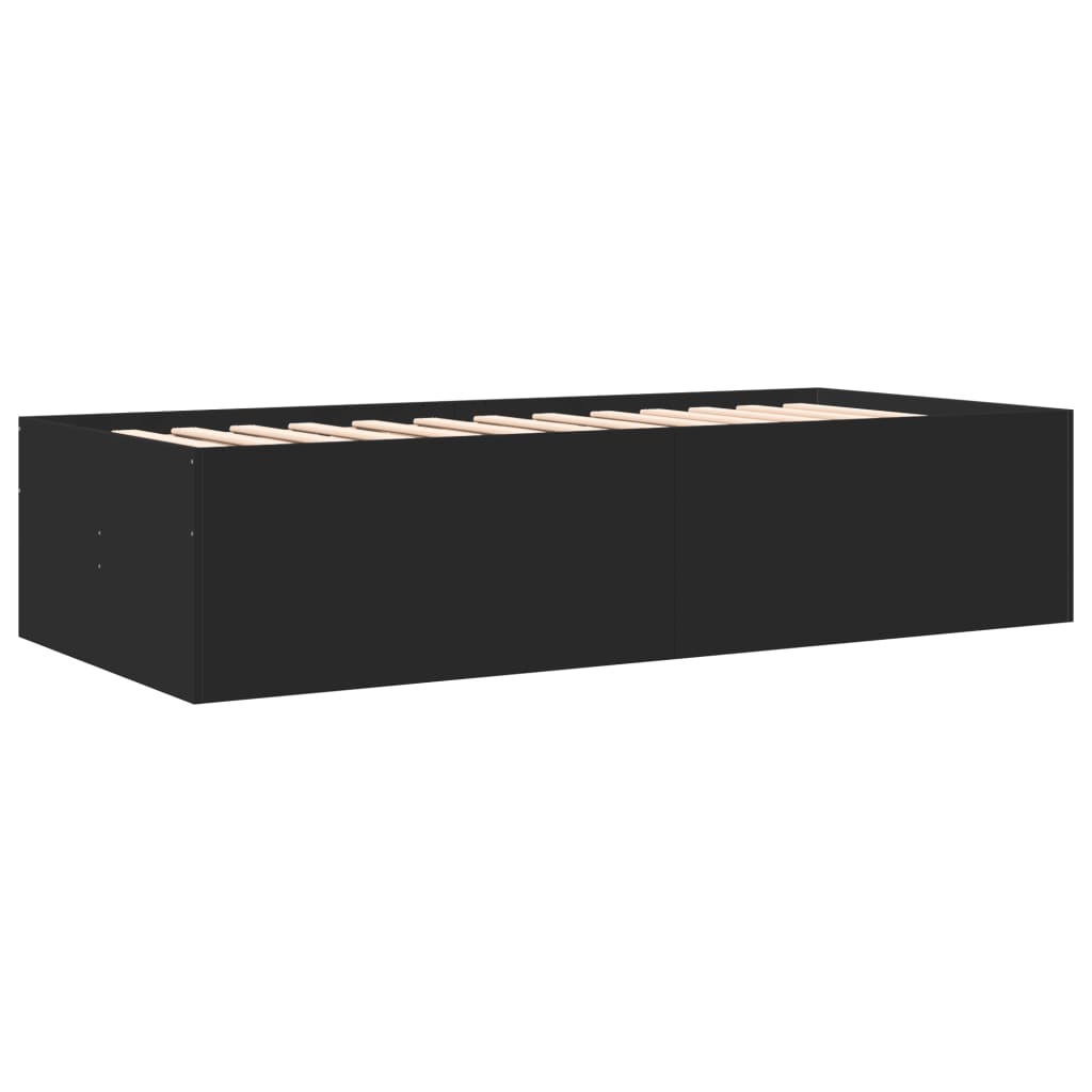 Slaapbank met lades 75x190 cm bewerkt hout zwart