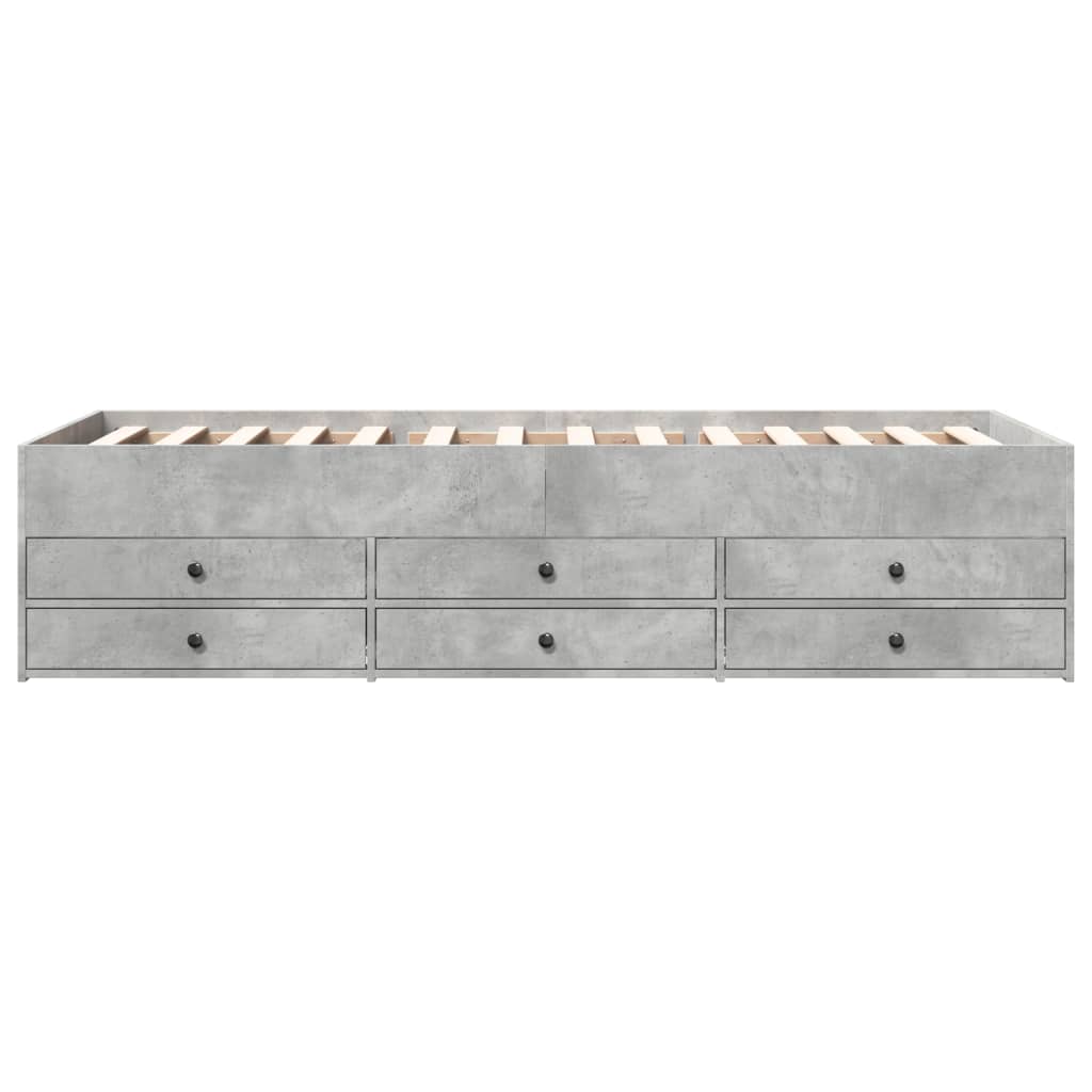 Slaapbank met lades 75x190 cm bewerkt hout betongrijs