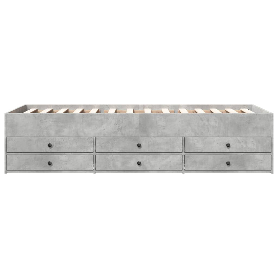 Slaapbank met lades 75x190 cm bewerkt hout betongrijs