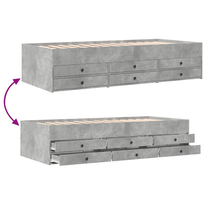Slaapbank met lades 75x190 cm bewerkt hout betongrijs