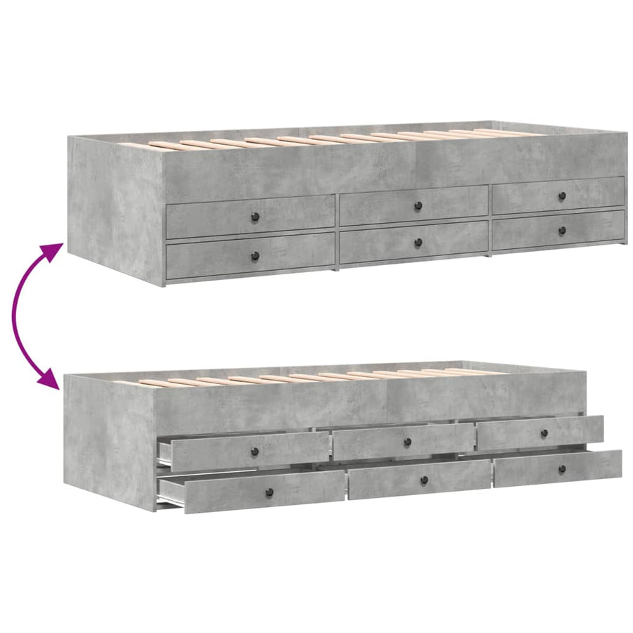 Slaapbank met lades 75x190 cm bewerkt hout betongrijs