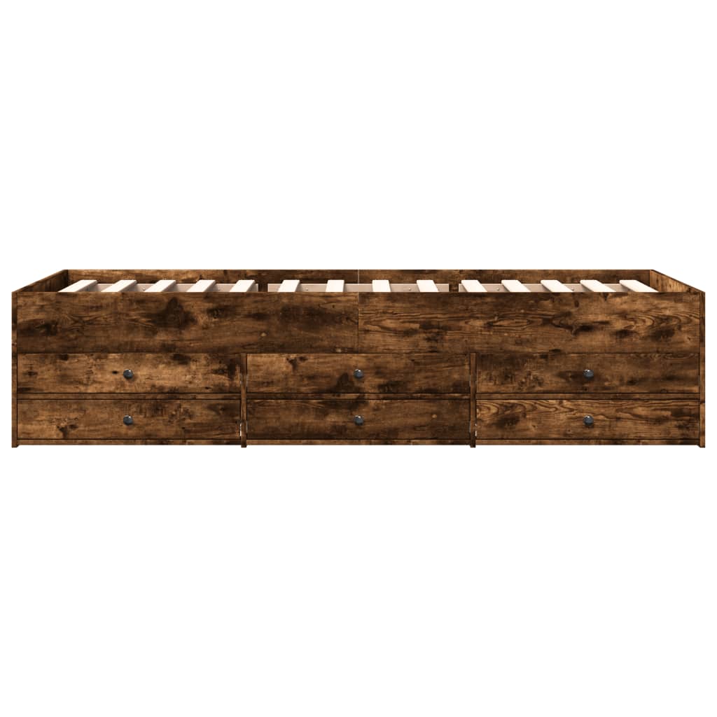 Slaapbank met lades 75x190 cm bewerkt hout gerookt eikenkleurig