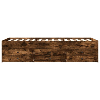 Slaapbank met lades 75x190 cm bewerkt hout gerookt eikenkleurig