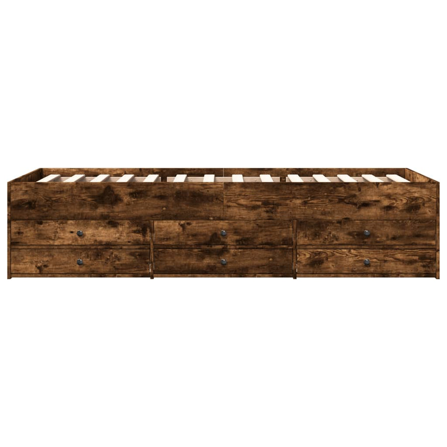 Slaapbank met lades 75x190 cm bewerkt hout gerookt eikenkleurig