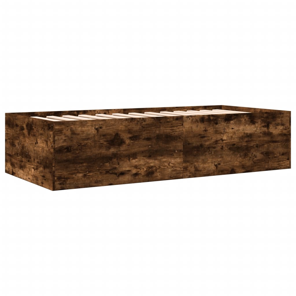 Slaapbank met lades 75x190 cm bewerkt hout gerookt eikenkleurig