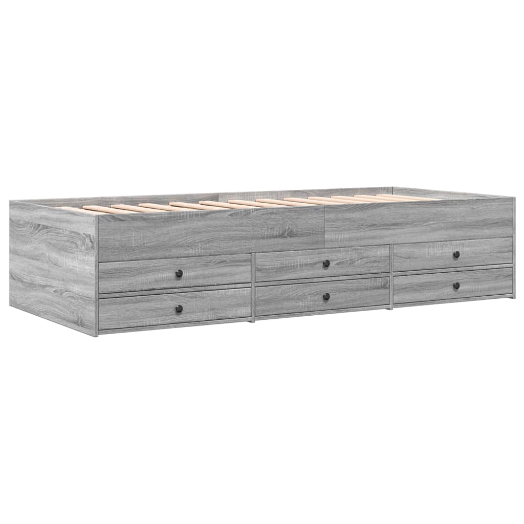 Slaapbank met lades 75x190 cm bewerkt hout grijs sonoma eiken
