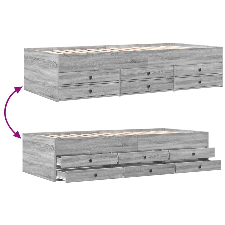 Slaapbank met lades 75x190 cm bewerkt hout grijs sonoma eiken