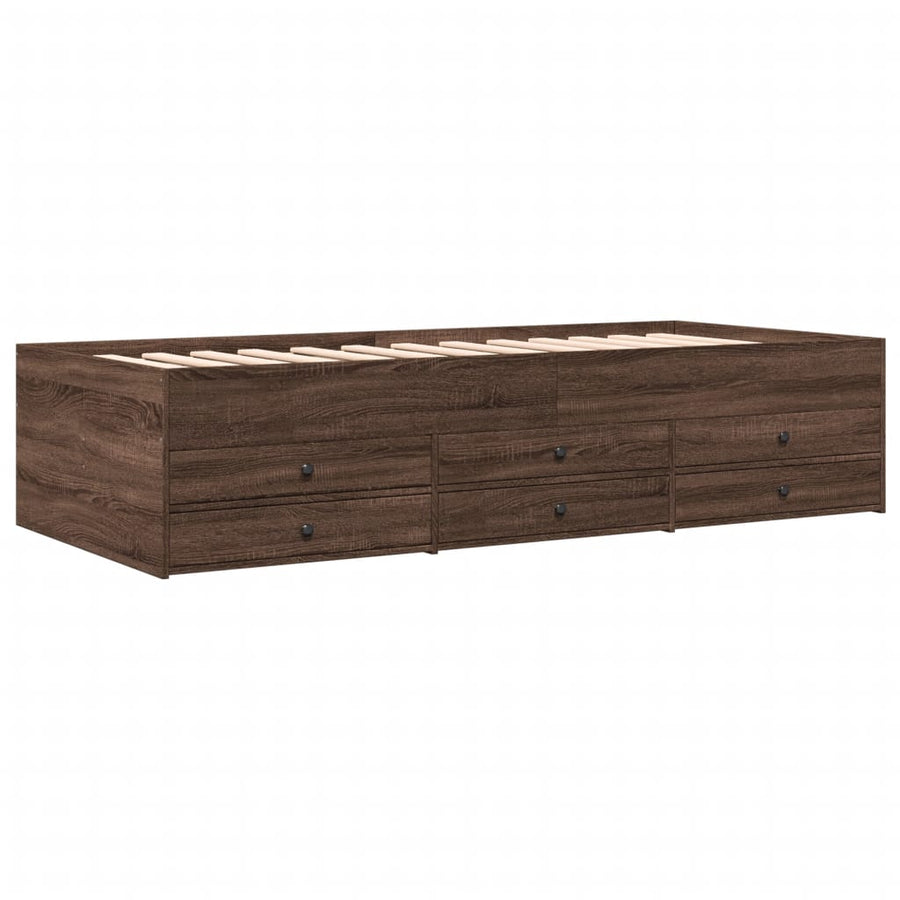Slaapbank met lades 75x190 cm bewerkt hout bruin eikenkleurig