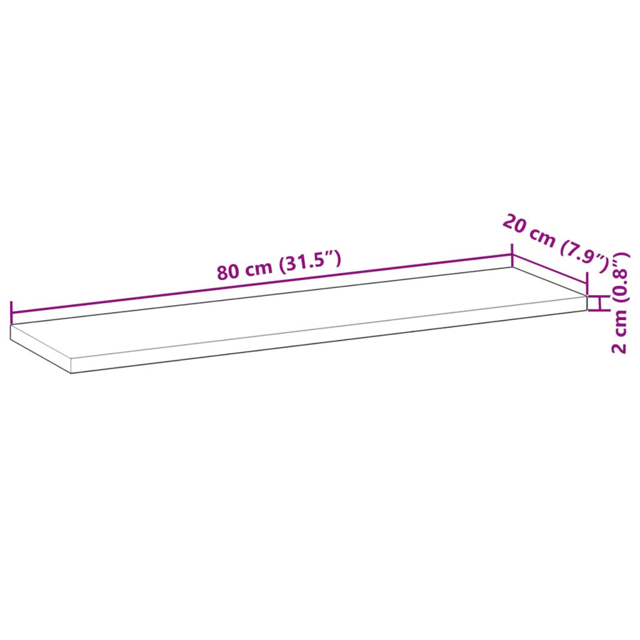 Wandschappen 2 st zwevend 80x20x2 cm onbehandeld acaciahout