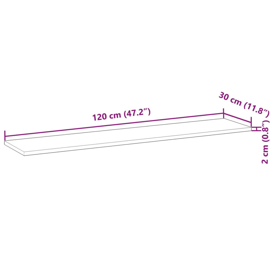 Wandschap zwevend 120x30x2 cm onbehandeld massief acaciahout
