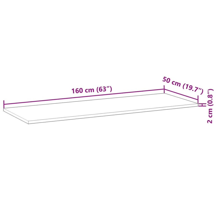 Wastafelblad Onbehandeld Massief Acaciahout 160 x 50 x 2 cm