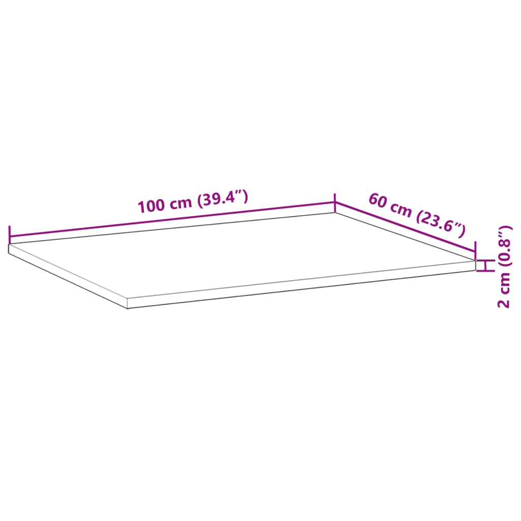 Wastafelblad Onbehandeld Massief Acaciahout 100 x 60 x 2 cm Naturel