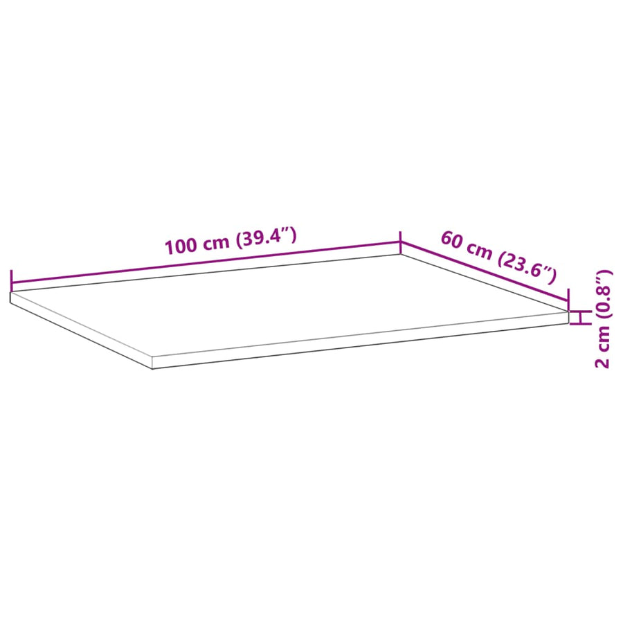 Wastafelblad Onbehandeld Massief Acaciahout 100 x 60 x 2 cm Naturel