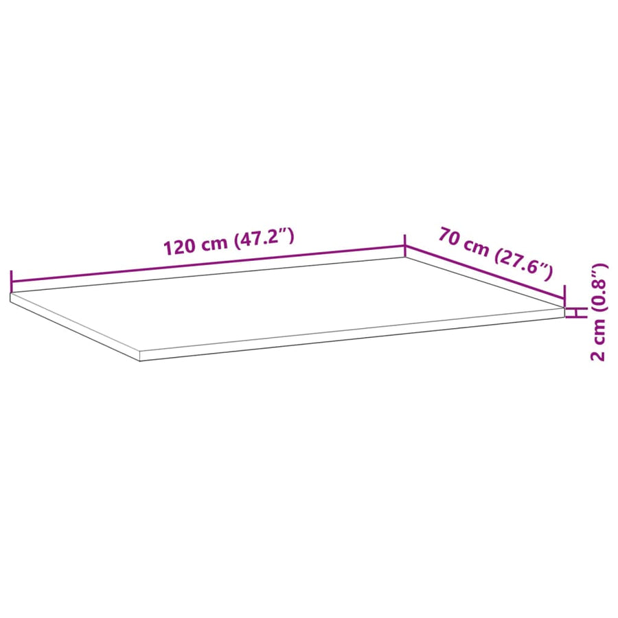 Bureaublad 120x70x2 cm onbehandeld massief acaciahout
