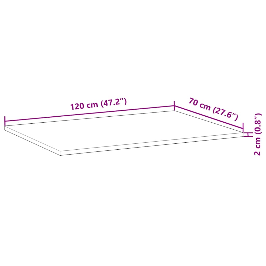 Bureaublad 120x70x2 cm onbehandeld massief acaciahout