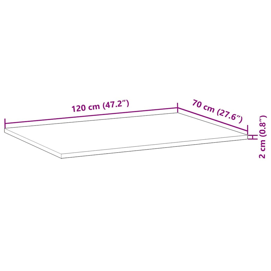Bureaublad 120x70x2 cm onbehandeld massief acaciahout