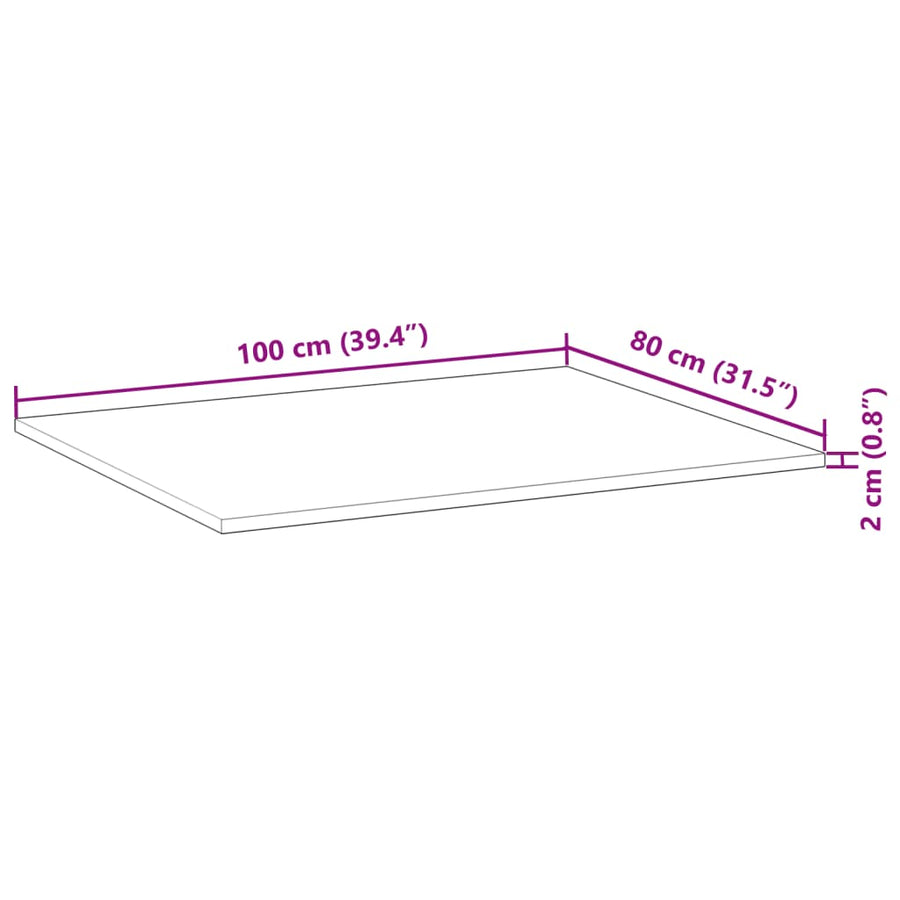 Bureaublad 100x80x2 cm onbehandeld massief acaciahout