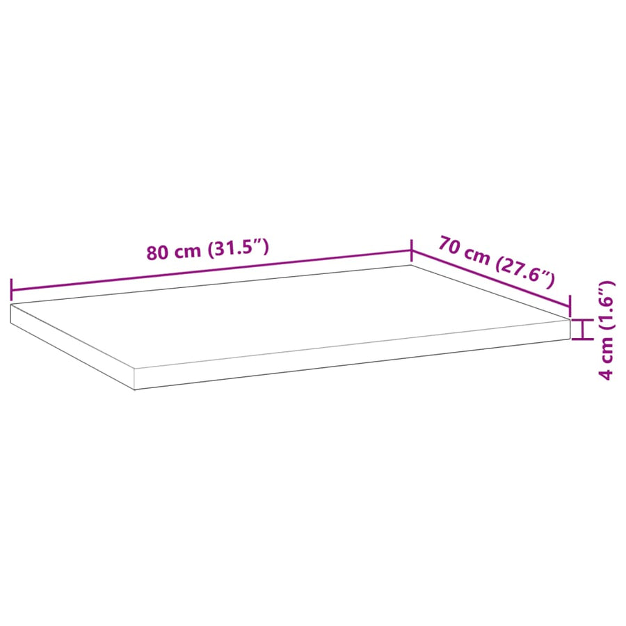 Bureaublad 80x70x4 cm onbehandeld massief acaciahout